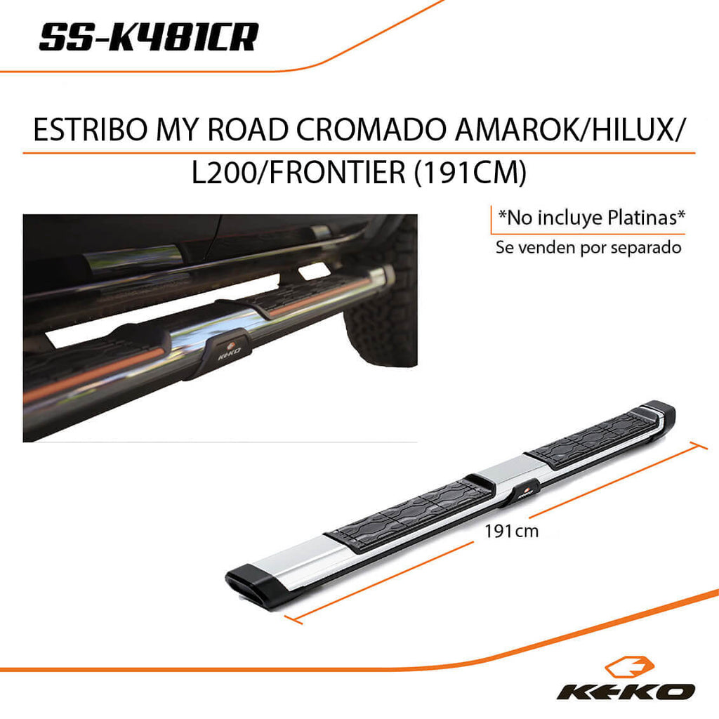 ESTRIBO MY ROAD CROMADO AMAROK/ HILUX/ L200/ NP300/ HUNTER/ LANDTREK (191CM)