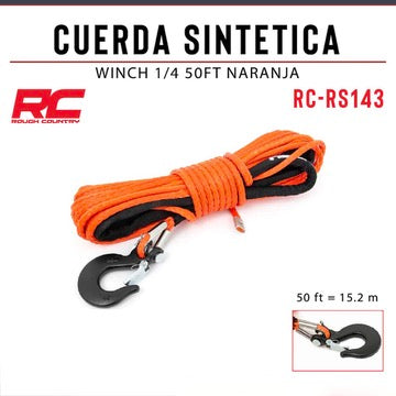 Cuerda Sintética Winch 1/4 en 50ft Naranja hasta 6500lb