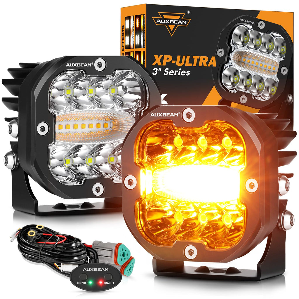 Par Cubos Auxbeam 3" 96W 6 Modes Blanco / Ámbar DRL Flasheo