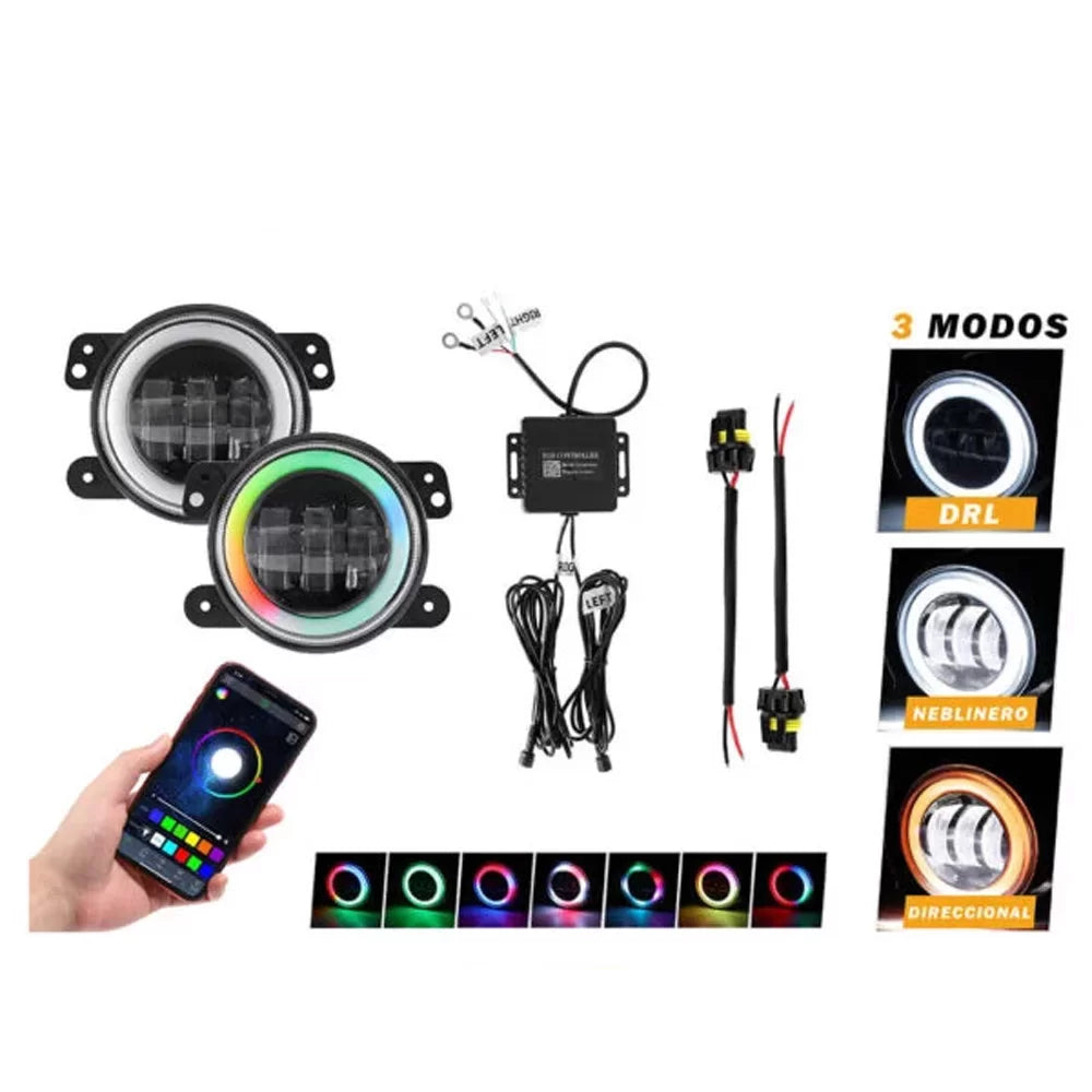 Par Neblineros Redondo 4" RGB Bluetooth Auxbeam