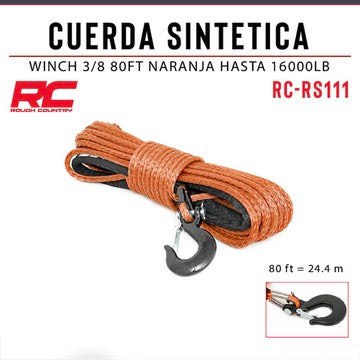Cuerda Sintética Winch 3/8 80ft Naranja hasta 16000lb