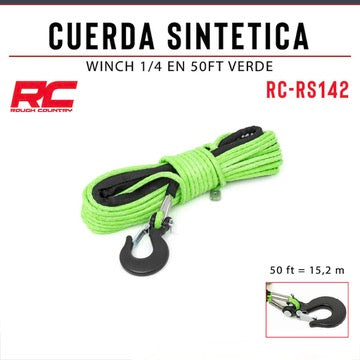 Cuerda Sintética Winch 1/4 en 50ft Verde hasta 6500lb