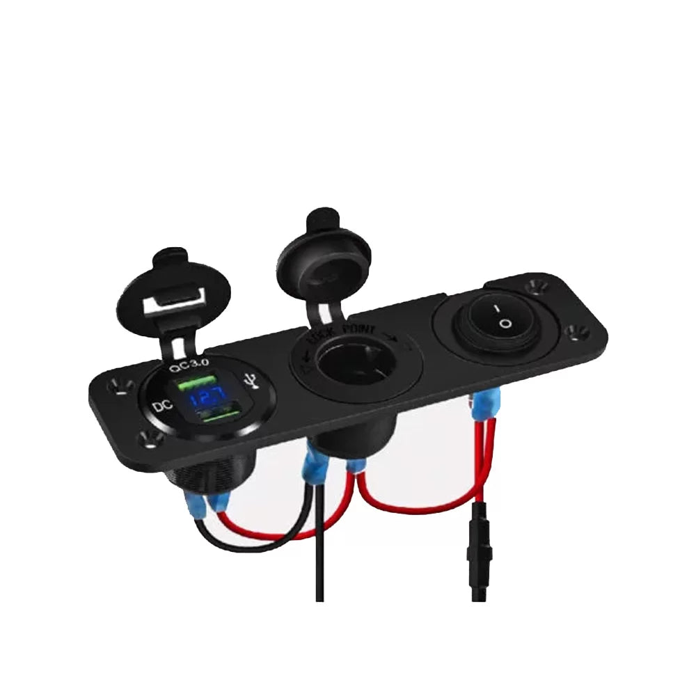 Regleta Dual USB Cigarrera y Botón Auxbeam
